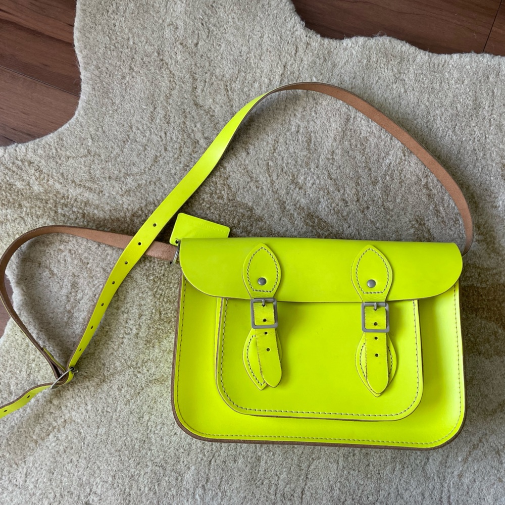 11 inch Leather Satchel Bag, Dayglow Yellow